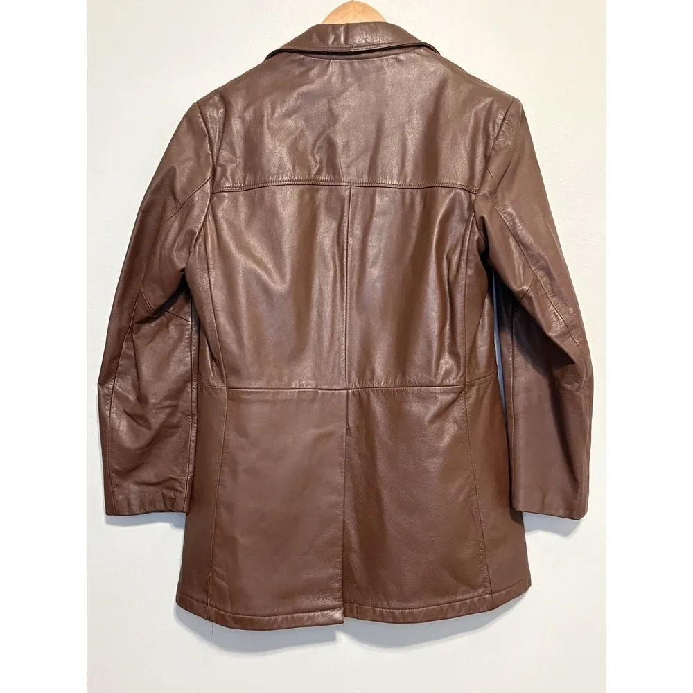 ClipperMist Vintage Brown Leather Overcoat Removable Lining Men's Size 36